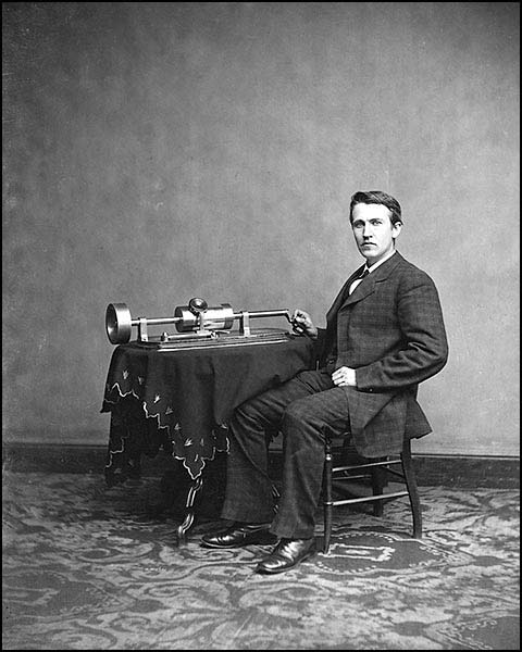 Edison with his tin-foil phonograph at the Brady Studio, Washington, D.C. April 1878. Photo courtesy of the Library of Congress